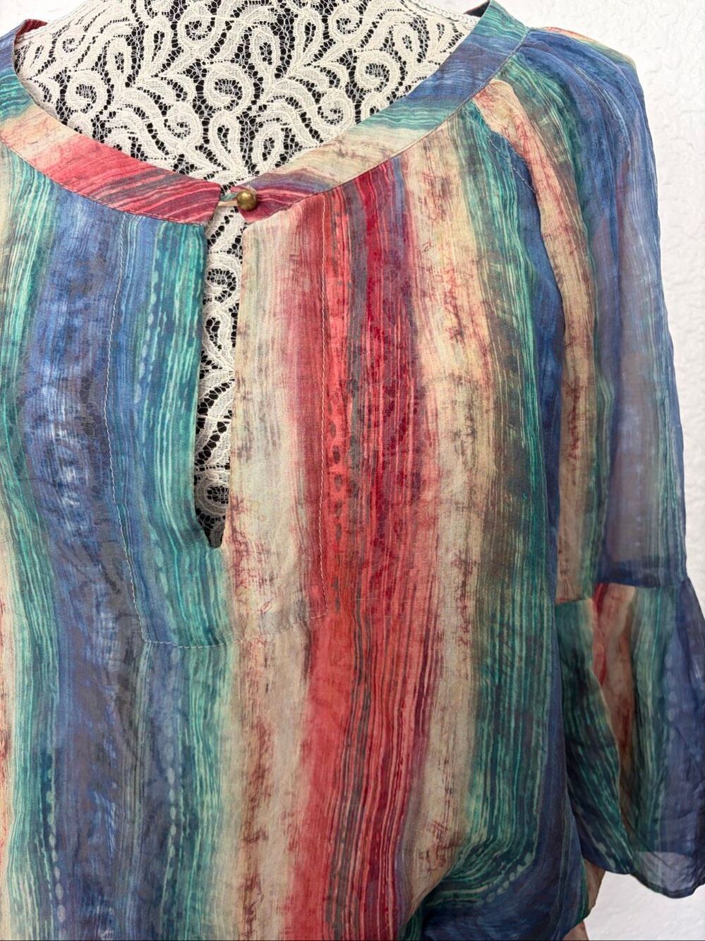 Vix Paula Hermanny 100% Silk Striped Cover-Up Tunic Bell Sleeve Size S - Picture 7 of 12